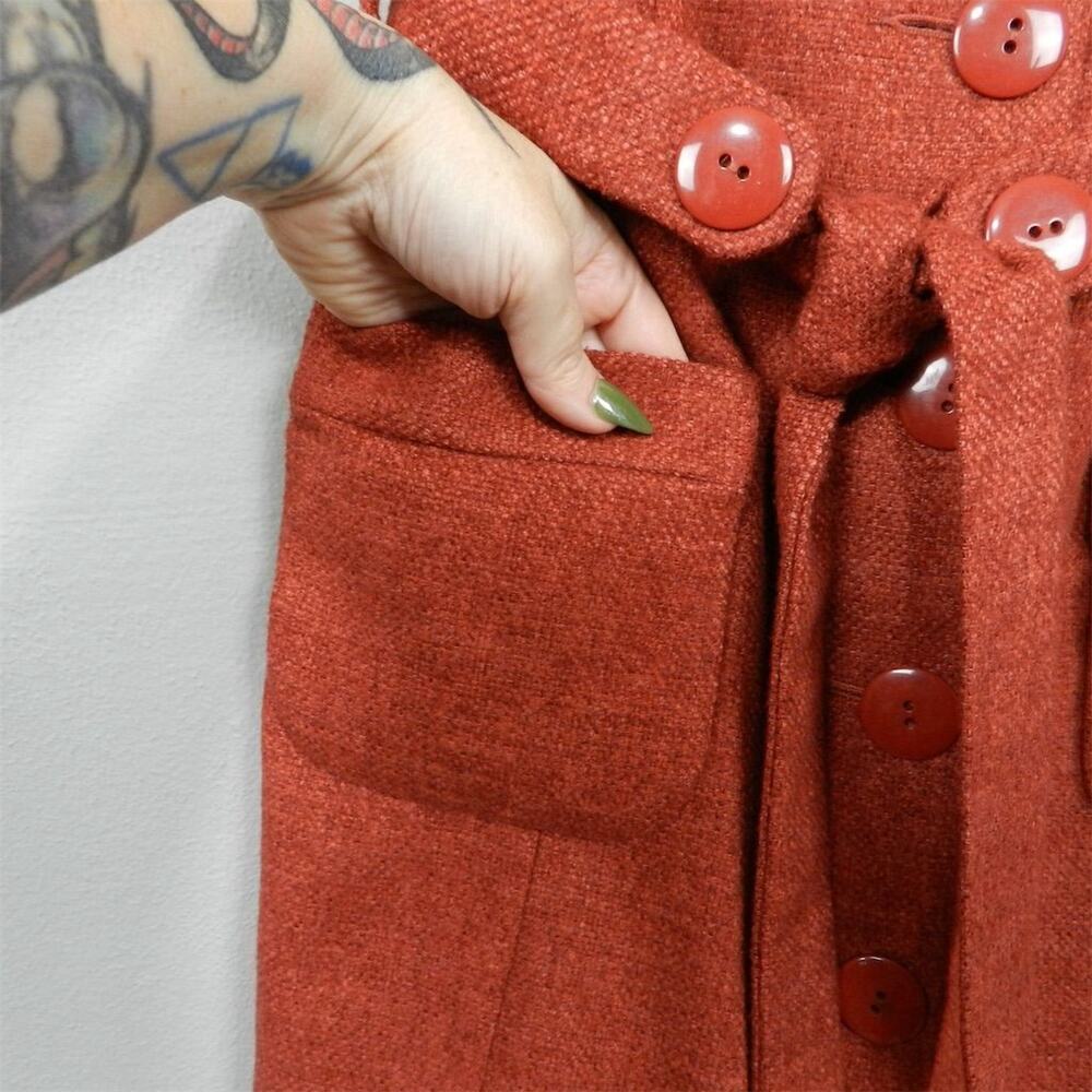Anthropologie Tabitha Blustery Days Vest Size 6 Rust Orange Tweed Belted Jacket - Picture 8 of 15